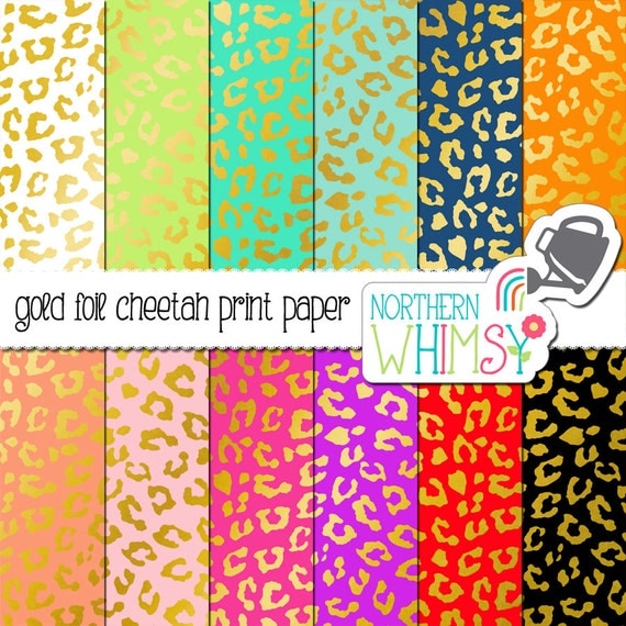 Gold Foil Cheetah Print Digital Paper Pack by NorthernWhimsyDesign