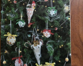 1986 Crochet Christmas Ornament Simplicity Crafts Pattern 7638, Tree Ornaments, Satin Balls, Angels, Santa's, Cones, Garland, Tree Topper