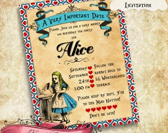 Alice in Wonderland Invitation, Wonderland 5"x7" Birthday Invite, Alice Printable Invite, Custom digital Invitation