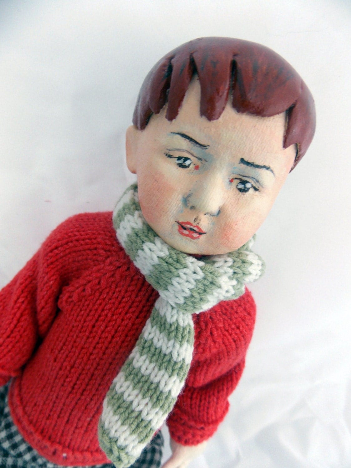 Mishka Paper Clay Art Doll OOAK Mixed Media Doll Paper Clay