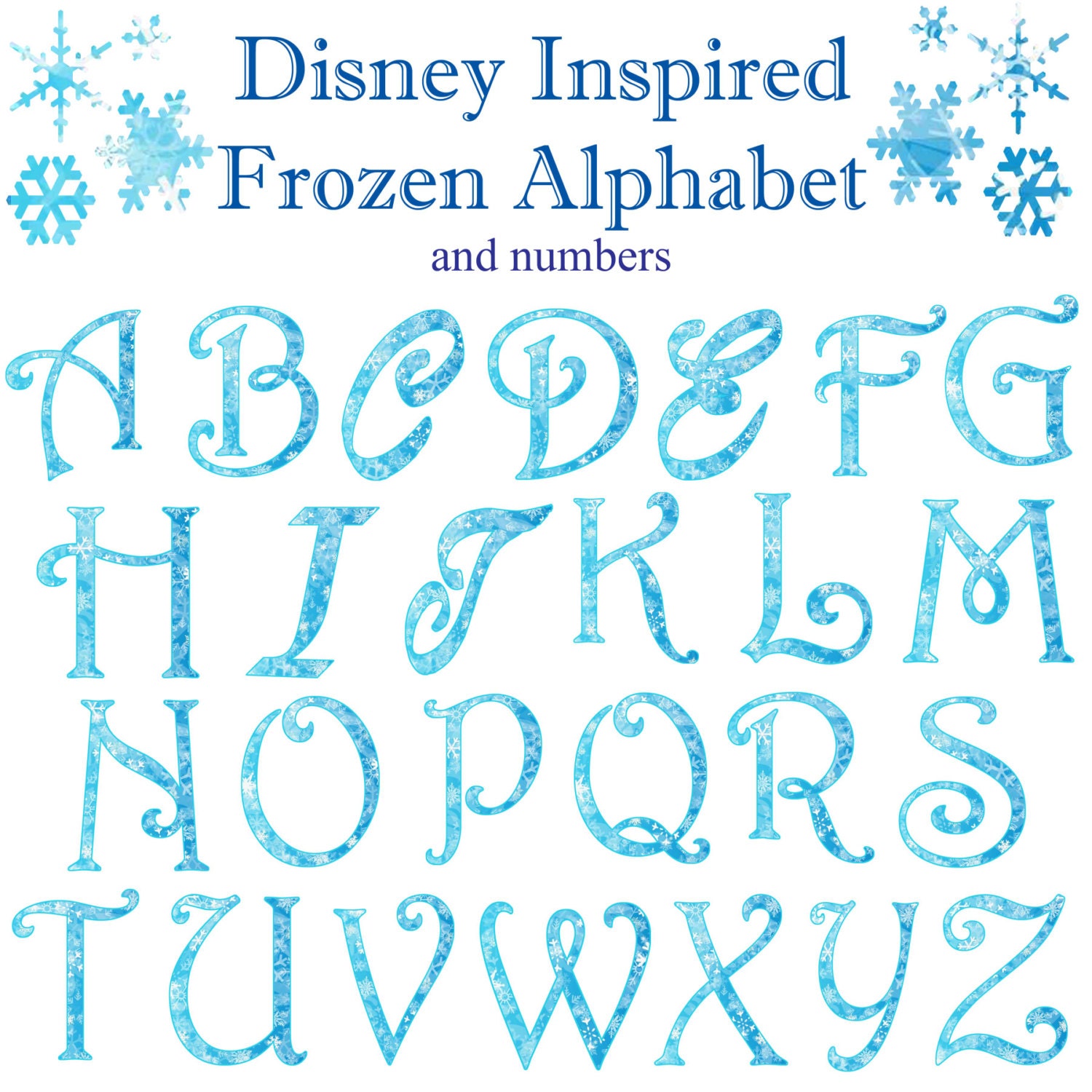 Frozen Winter Christmas Snowflake Alphabet & Numbers Clipart