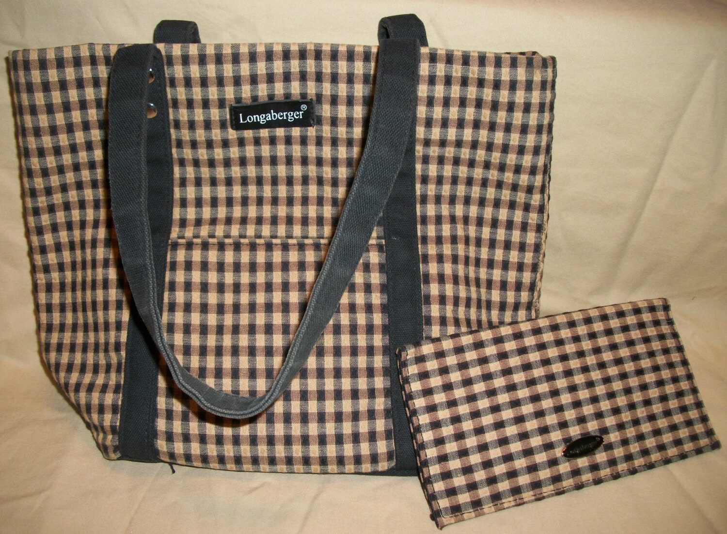 Vintage LONGABERGER HOMESTEAD Purse and Check Book Cover Tan