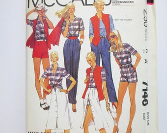 McCall's 7146 ~ Retro Wardrobe Separates ~ Misses Shirt, Vest, Skirt, Pants or Shorts ~ Size 10 UNCUT 1980 Sewing Pattern