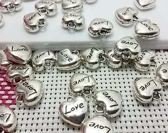 25 pcs Tibetan Silver Tone Heart Charms Heart Pendant