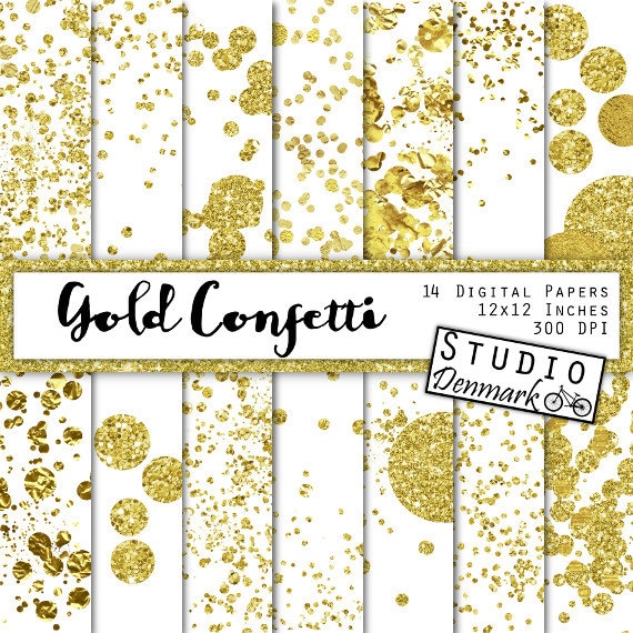 Gold Confetti Digital Paper – Layered Gold Confetti / Glitter Confetti ...