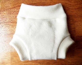 Organic Merino Wool Diaper Cover - Cream Wool Soaker Shorties - Natural Wool Interlock Diaper Cover - Made to Order - NB Small Medium Large