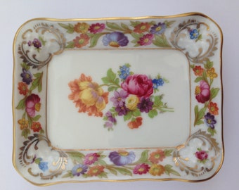 Bavaria china floral ashtray Empress Dresdner flowers 1940's Schaumann ...