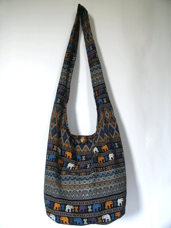 Elephant Cross body hobo bag Cotton fabric Large bag Hippie