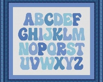 BLU ALPHABET/ -Counted cross stitch pattern /grille point de croix ,Cross Stitch PDF, Instant download , free shipping
