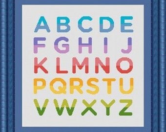 RAINBOW ALPHABET/ -Counted cross stitch pattern /grille point de croix ,Cross Stitch PDF, Instant download , free shipping