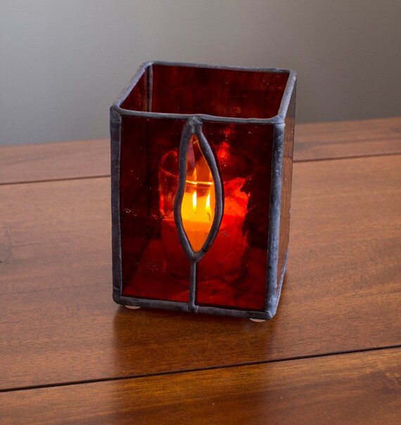 Stained Glass Votive Candle Holder Red With by KolorWavesGlass