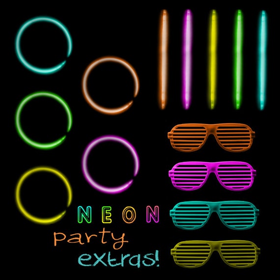 80s Neon Party Digital Clip Art Hot Neon Colors Glow Sticks