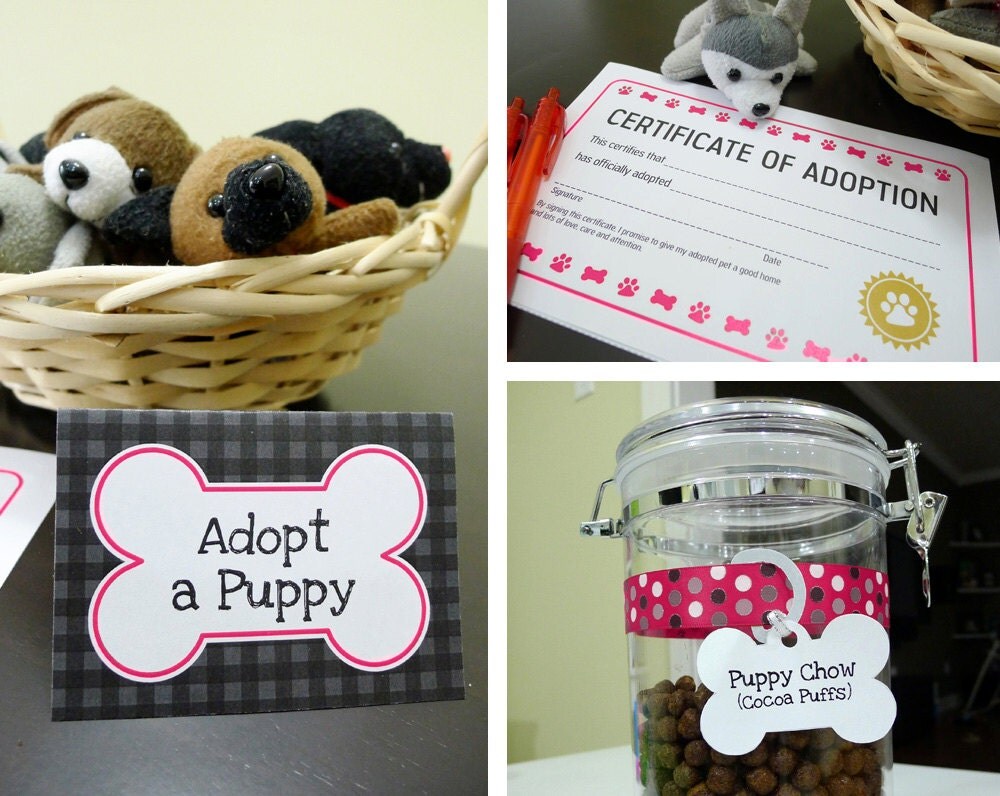 pink puppy dog printable birthday party kit food labels