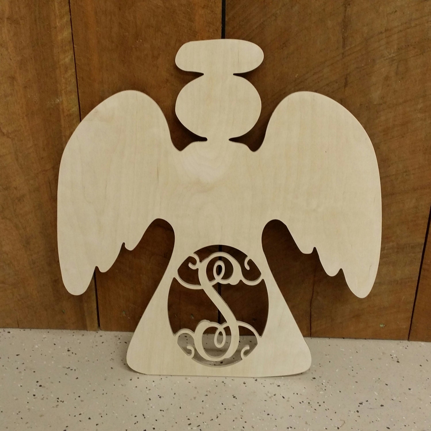 Unpainted Wooden Angel Door Hanger with Connected Single