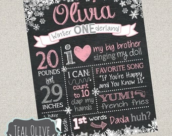 Winter ONEderland chalkboard - First Birthday chalkboard - Birthday Sign - Digital Print