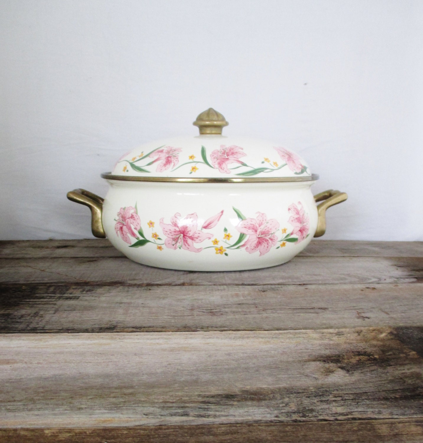 Vintage Enamel Cookware Normandy Enamelware Stockpot Floral