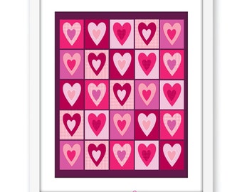Full of hearts modern wall art digital print, hearts instant download, love, valentines gift, partner gift, room decor, modern art, abstract