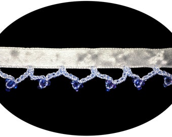 1 Inch Wide -- Light Blue Glass Seed Beads Trim with Rayon Yarn Crochet Detail Ribbon Sewing Notions DIY Craft Supplies BB011