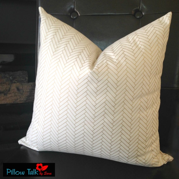 Herringbone Pillow Cover. White and Gold.
