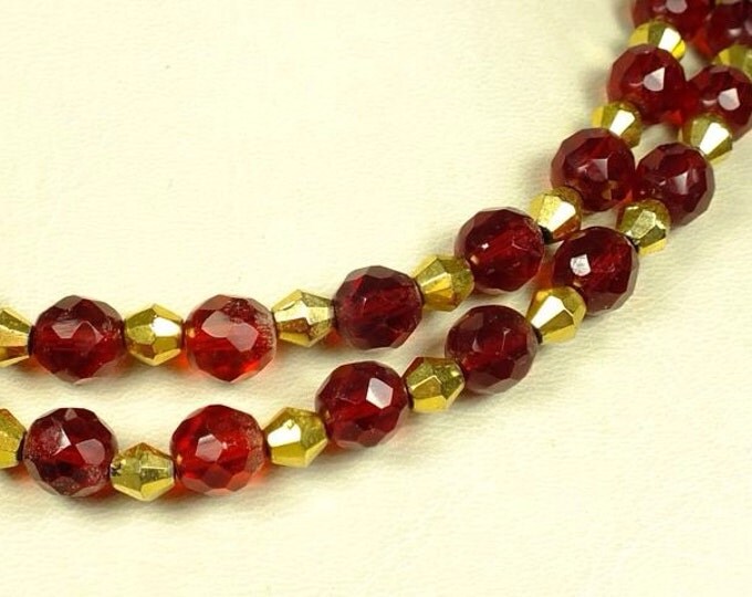 Storewide 25% Off SALE Beautiful Vintage Ruby Red Glass Beaded Marvella Designer Signed Necklace Featuring Gold Tone Accents & Hook Closure