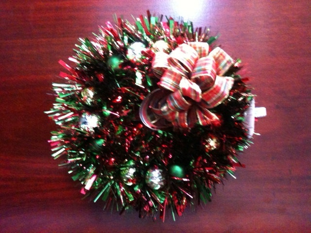 SALE - Ropes of tinsel, wrapped around a wire circle, make a fun, modern wreath that you can use year after year.