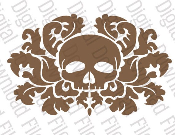 Download Vector Stencil Graphic DD20 Skull on Damask DIGITAL