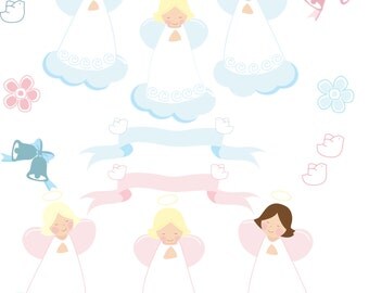 Angel clipart,ribbon clipart, bell clipart Instant Download. Angeles celestes, Angeles rosados. Archivos Jpg, Eps, Png