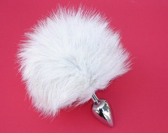 Tail Butt Plug WHITE BUNNY Tail Butt Plug Sex Toy Pet Play BDSM Real Fox Fur Bunny Tail Butt Plugs Anal Plug Tail Cosplay Metal Plug Tail