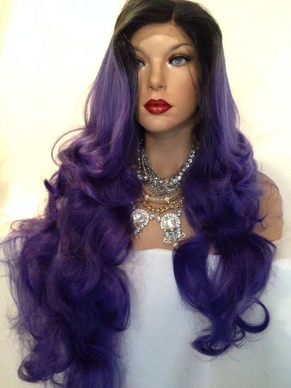 Dark roots purple hair ombre curly volume lace by ...