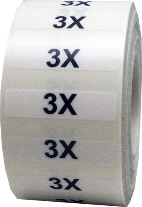 3X Retail Clothing Size Stickers Wrap Around 1.25 x 5 Inch