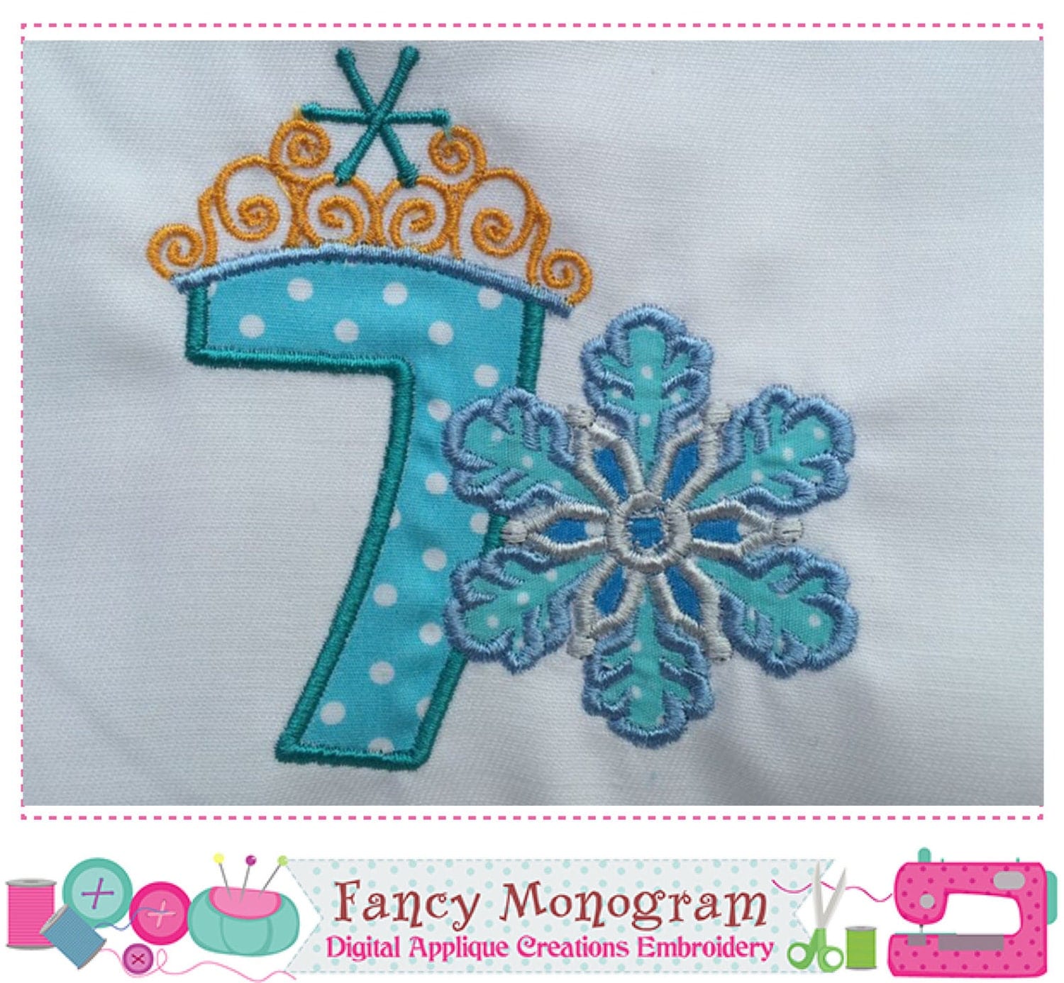 Frozen Number 7 applique Snowflake Number 7