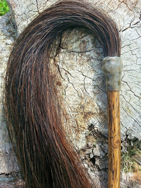 Natural Handmade Wooden Fly Whisk with Genuine Horsehair