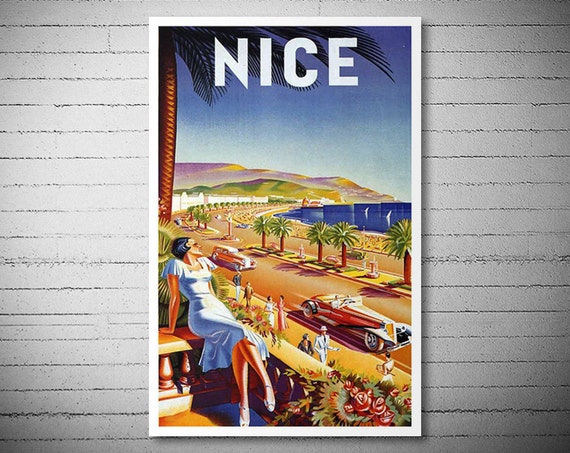 Nice France Travel Poster 1935 Poster Paper Sticker by WallArty