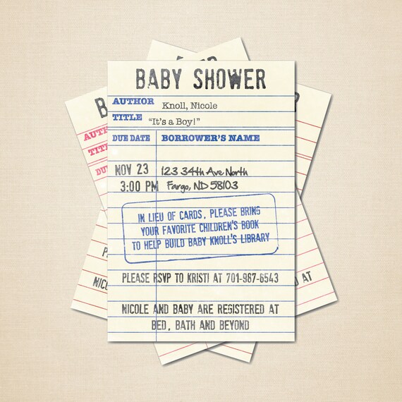 Printable Baby Shower Invitation 4x6 DIY Library Card
