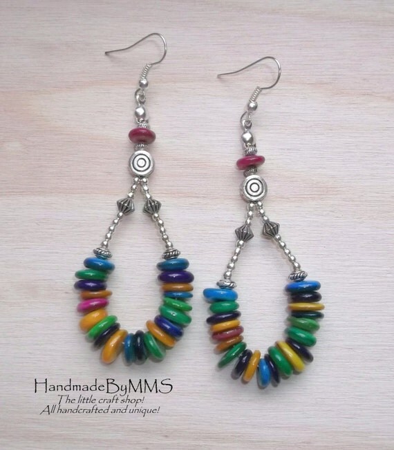 Colorful MOP earrings, Statement earrings, Dangle earrings, Earrings for her, Statement jewelry, Gift for her, Special gift