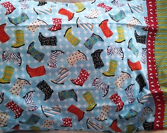 SALE - Multi Colored Rain Boots w/ Green Zig Zag Cuff - Pillow Case - PC303