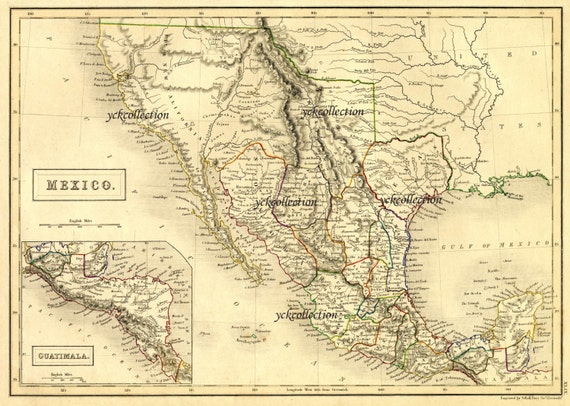 Antique Mexico Map 1840 Ultra High Resolution 8 x 10 to