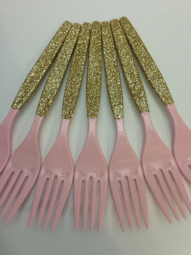 20 Glitter Party Plastic Utensils Forks by PartyPresentation