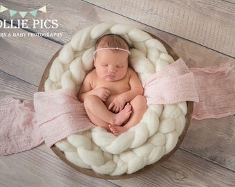 Newborn prop, cream wool braid, thick plait, basket filler, basket stuffer, photographer gift, cream prop, feltfur, RTS prop