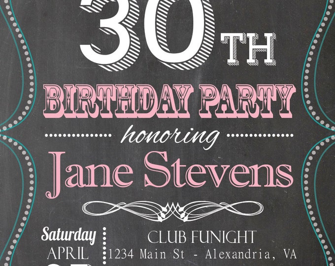 Chalkboard invitation. Birthday Party Invitation. Adult invitation. Printable Party invitation. Birthday invitation. Surprise invitation.