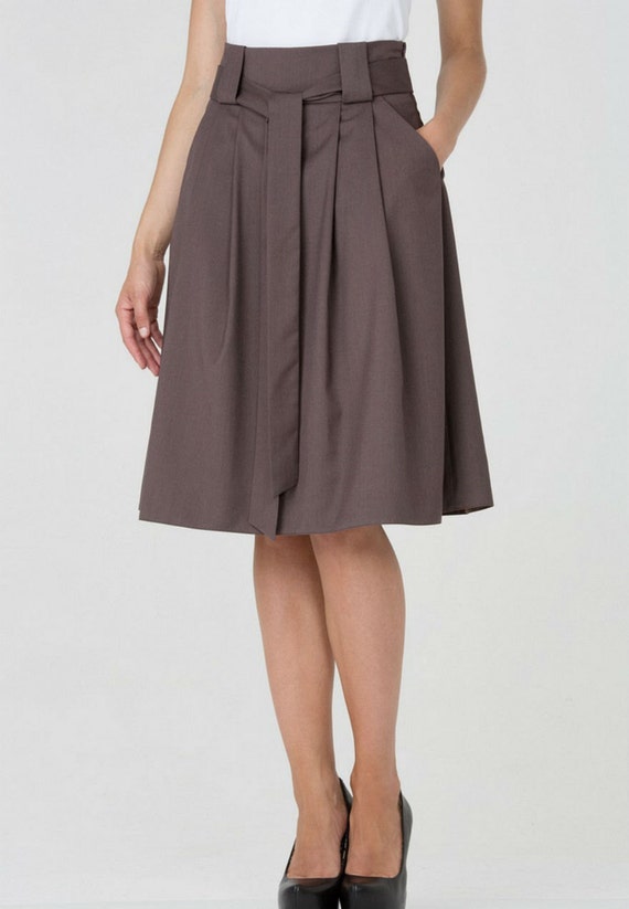 Light Brown Pleated Skirt with BeltSimple With by FashionDress8