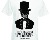 Skull tshirt for fashionista. Yves Saint Laurent inspirational quote t shirt for men and women. YSL text humor tee shirts in black and white
