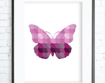Instant Download Printable, Pink Butterfly Print Art, modern art, digital art, Print, butterfly art, butterfly print