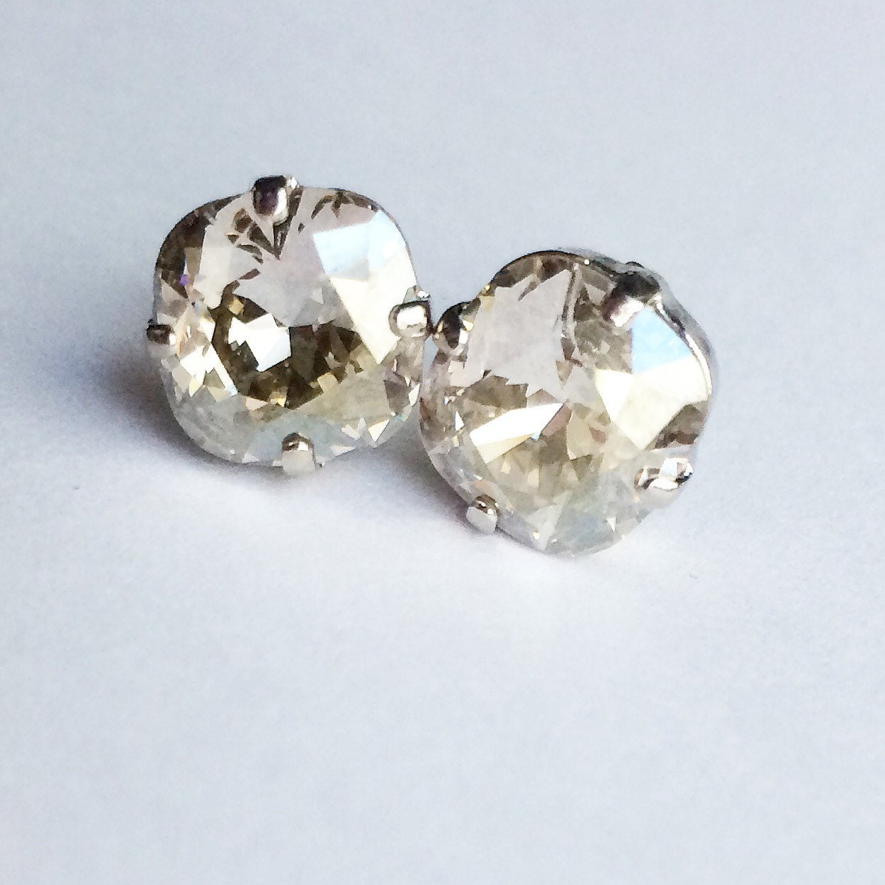 Silver Shade Swarovski 10mm Cushion Stud Earrings