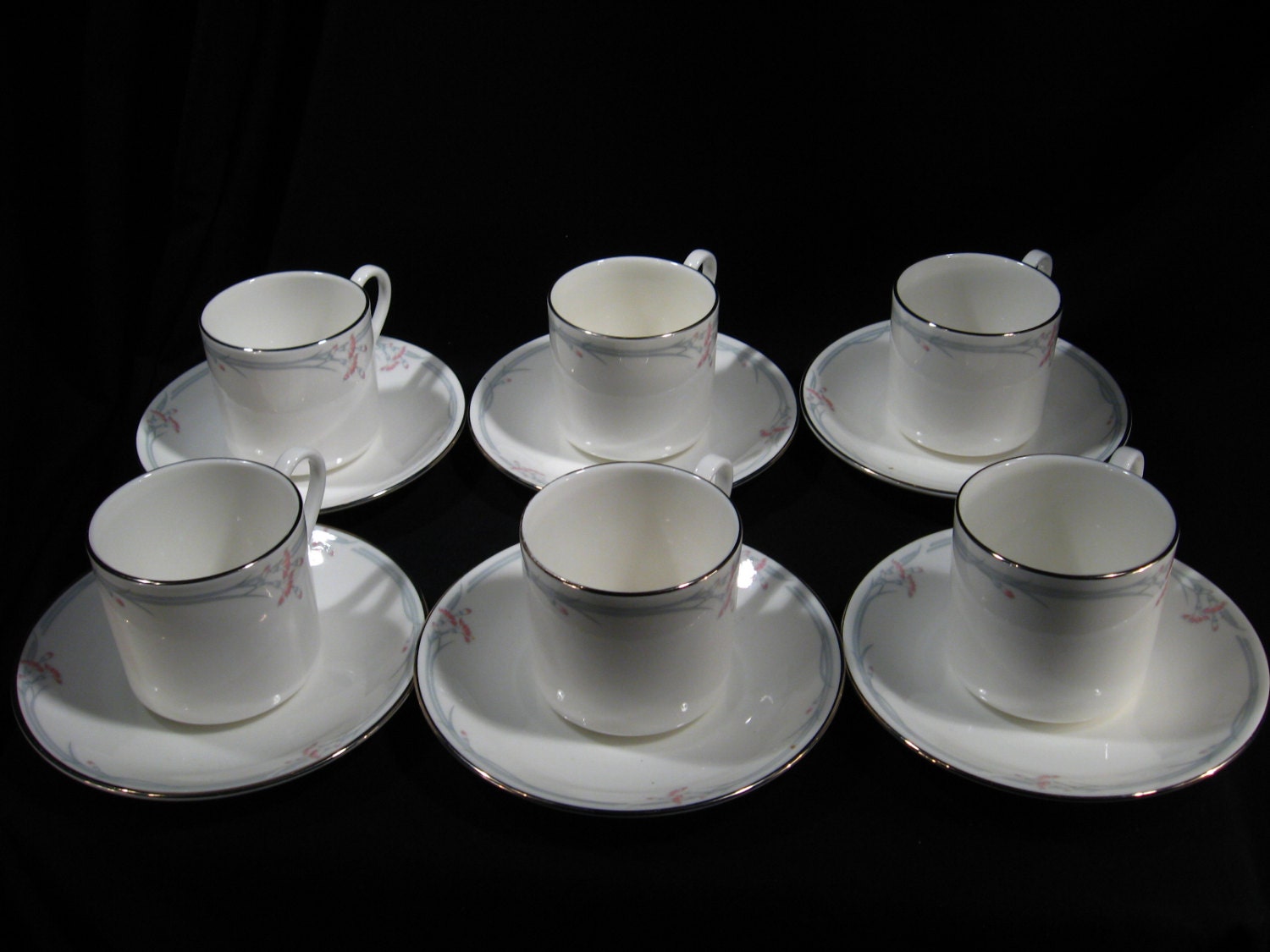 Set of 6 Royal Doulton Cups and Saucers, Carnation Pattern, Porcelain
