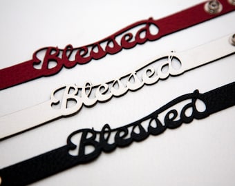 Leather bracelet with the word Blessed. Name leather bracelet. Laser cut name bracelet