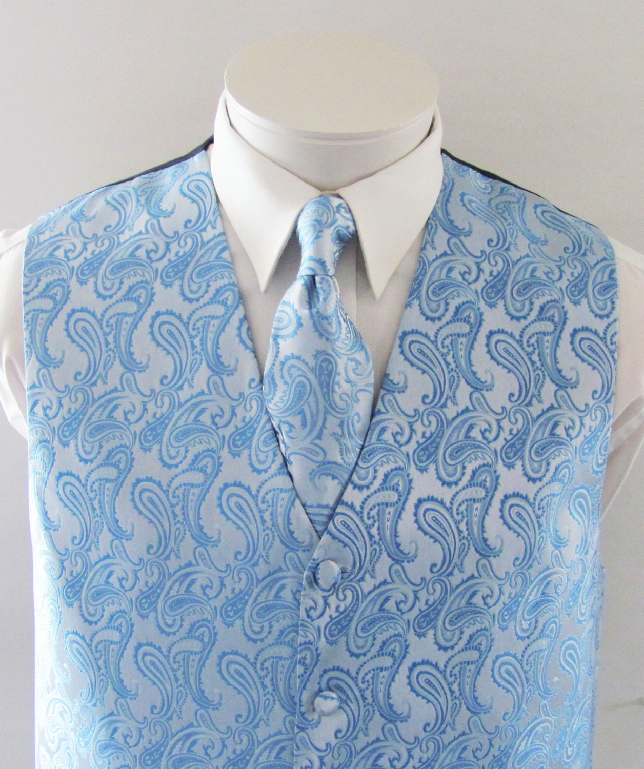 Mens Vest Light Blue Sky Blue Pale Blue Tone On Tone Satin