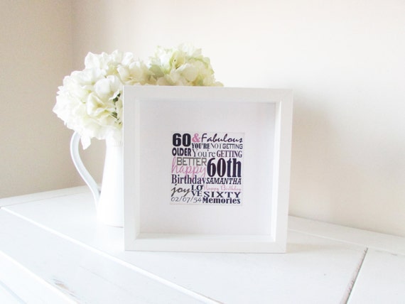 Personalized 60th Birthday Gift Framed Print Personalised Word