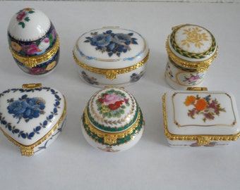 French porcelain decorative pill boxes collection of 6 excellent condition