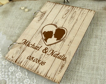 Custom Unique Wedding-Anniversary-Bridal shower guest book, Personalized gift, Memory album, Laser engraved, Rustic theme, Wedding decor.